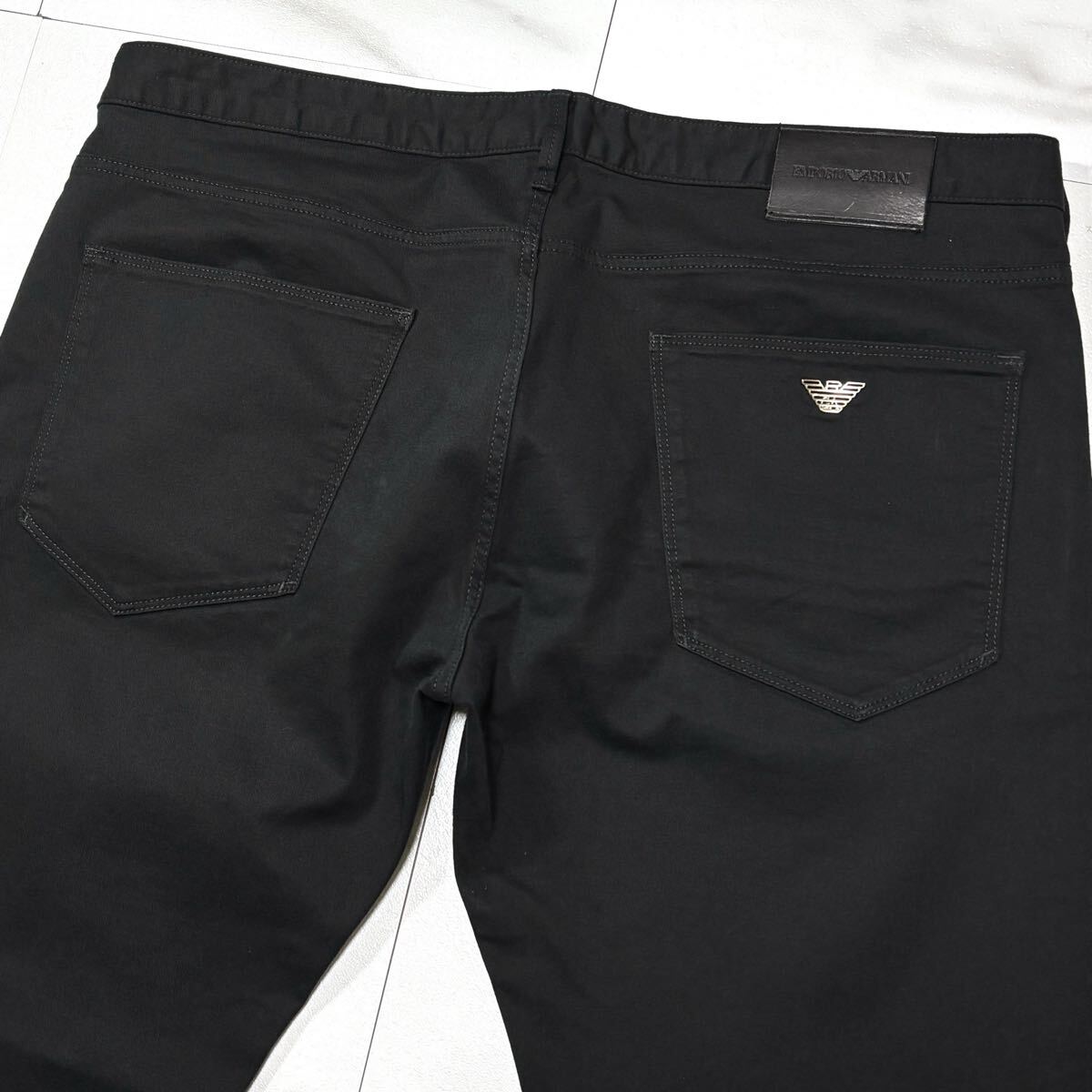 極美品/ XXXLサイズ EMPORIO ARMANI エンポリオ アルマーニ パンツ ストレッチ イーグルロゴ レザーパッチ ブラック 黒 w36拍卖