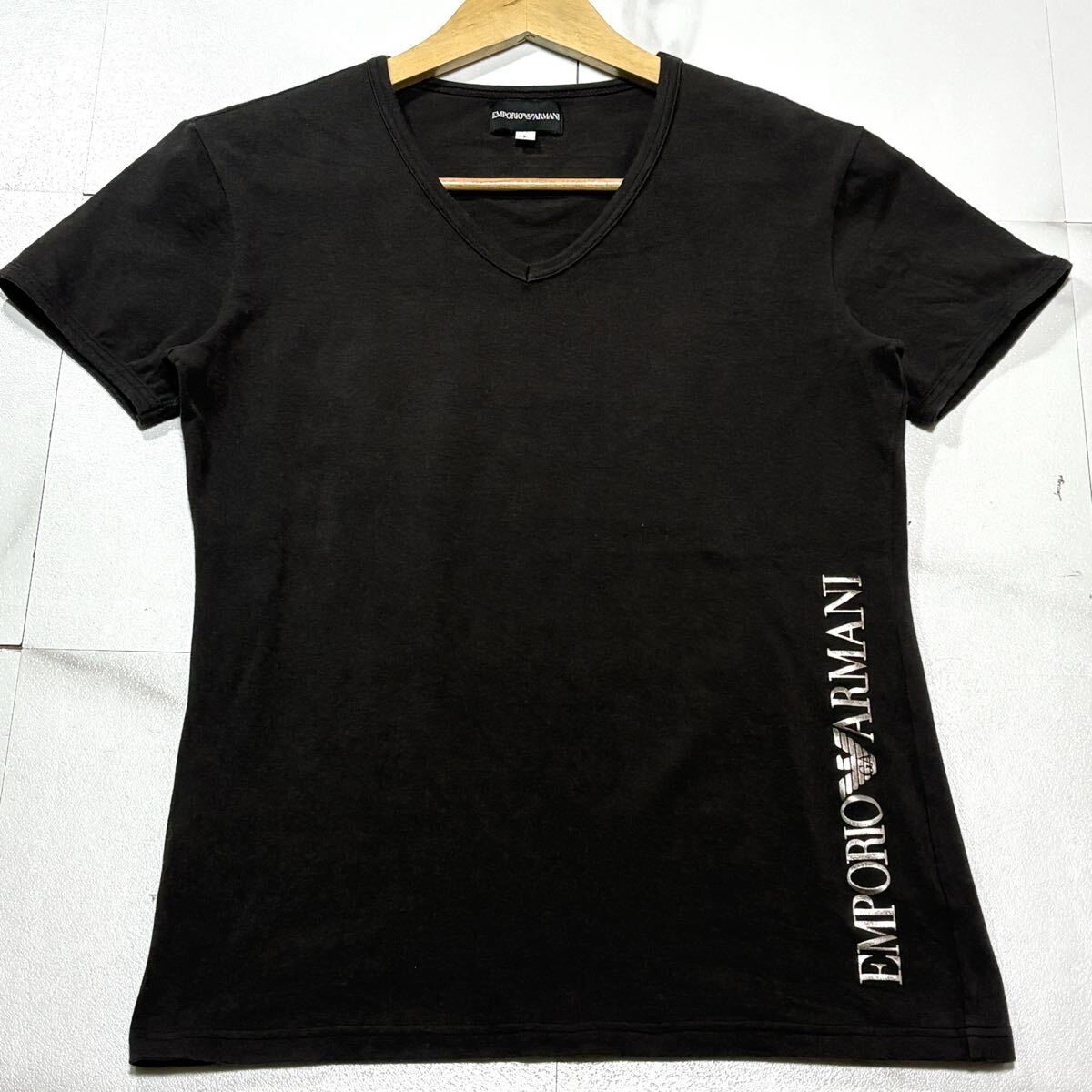 希少/ Lサイズ EMPORIO ARMANI エンポリオ アルマーニ Tシャツ 半袖 背面 イーグルロゴ ブランドロゴ ストレッチ ダークグレー系拍卖