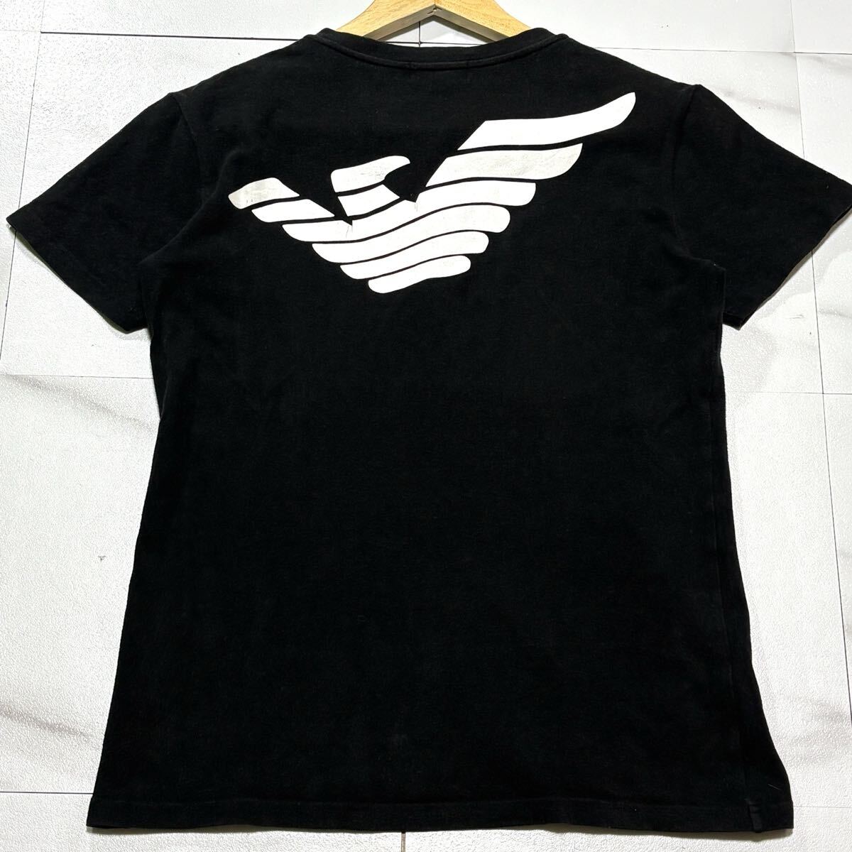 美品/ Lサイズ EMPORIO ARMANI エンポリオ アルマーニ Tシャツ イーグルロゴ 背面ロゴ ストレッチ ブラック 黒拍卖