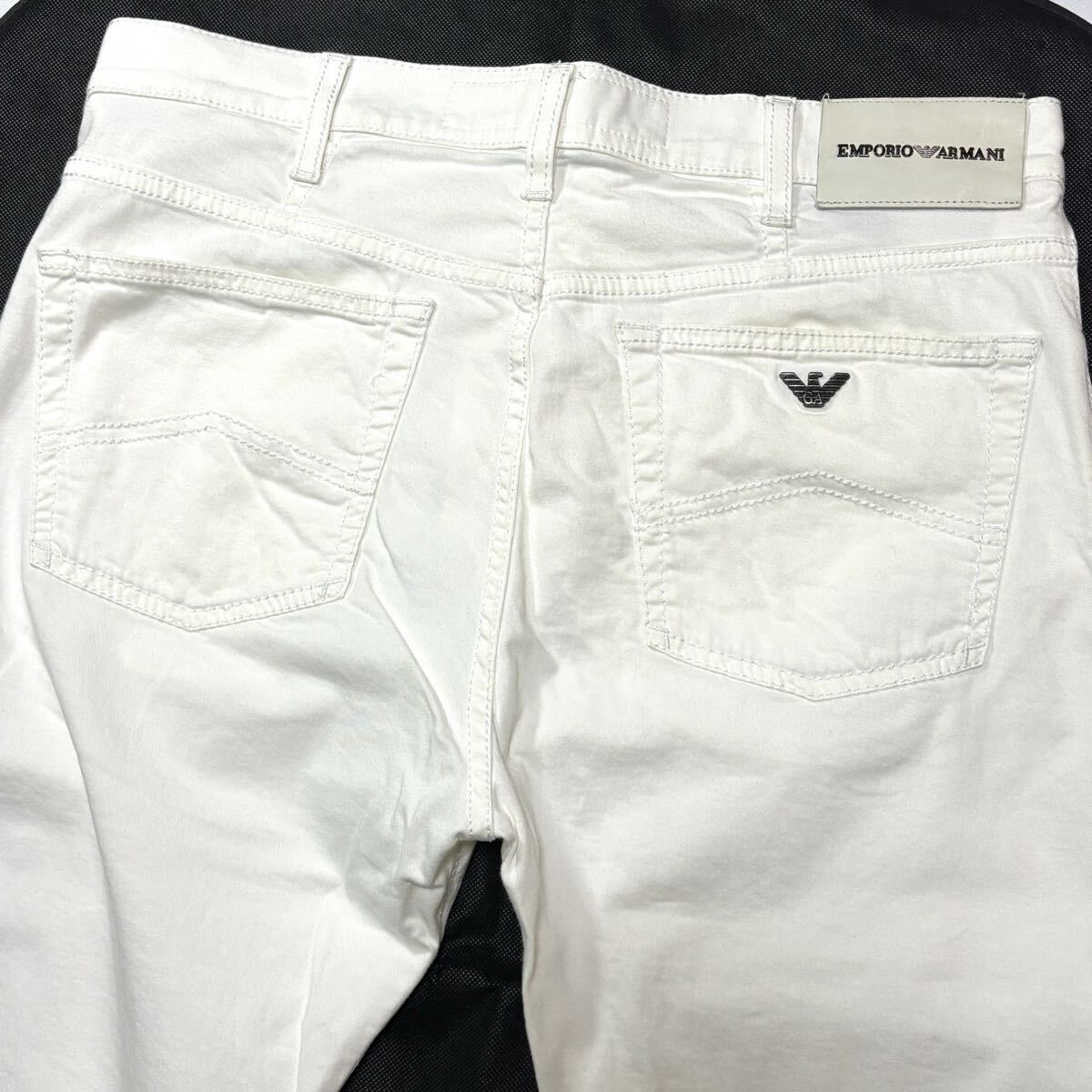 極美品/ XXLサイズ EMPORIO ARMANI エンポリオ アルマーニ パンツ ストレッチ イーグルロゴ レザーパッチ デニム ジーンズ ホワイト 白 w34拍卖