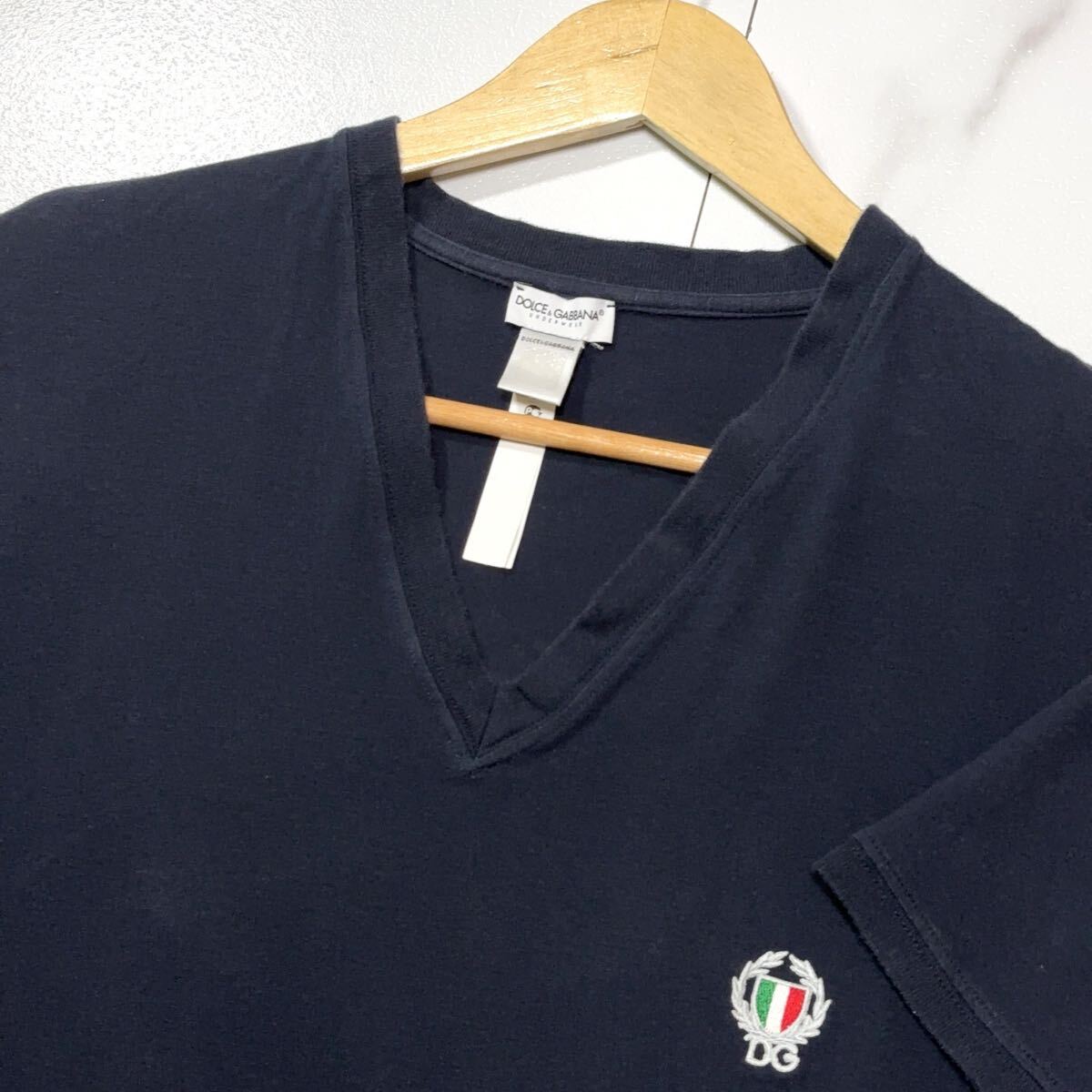 美品/ Lサイズ DOLCE&GABBANA ドルチェアンドガッバーナ Tシャツ 半袖 ブランドロゴ刺繍 ネイビー拍卖