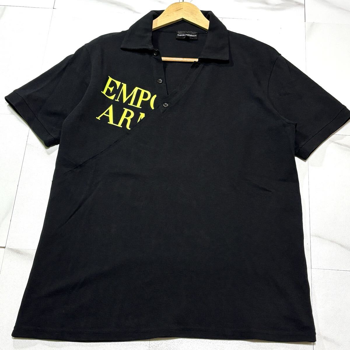 極美品/ XXLサイズ EMPORIO ARMANI エンポリオ アルマーニ ポロシャツ 半袖 イーグルロゴ 両面ロゴ ブラック 黒拍卖