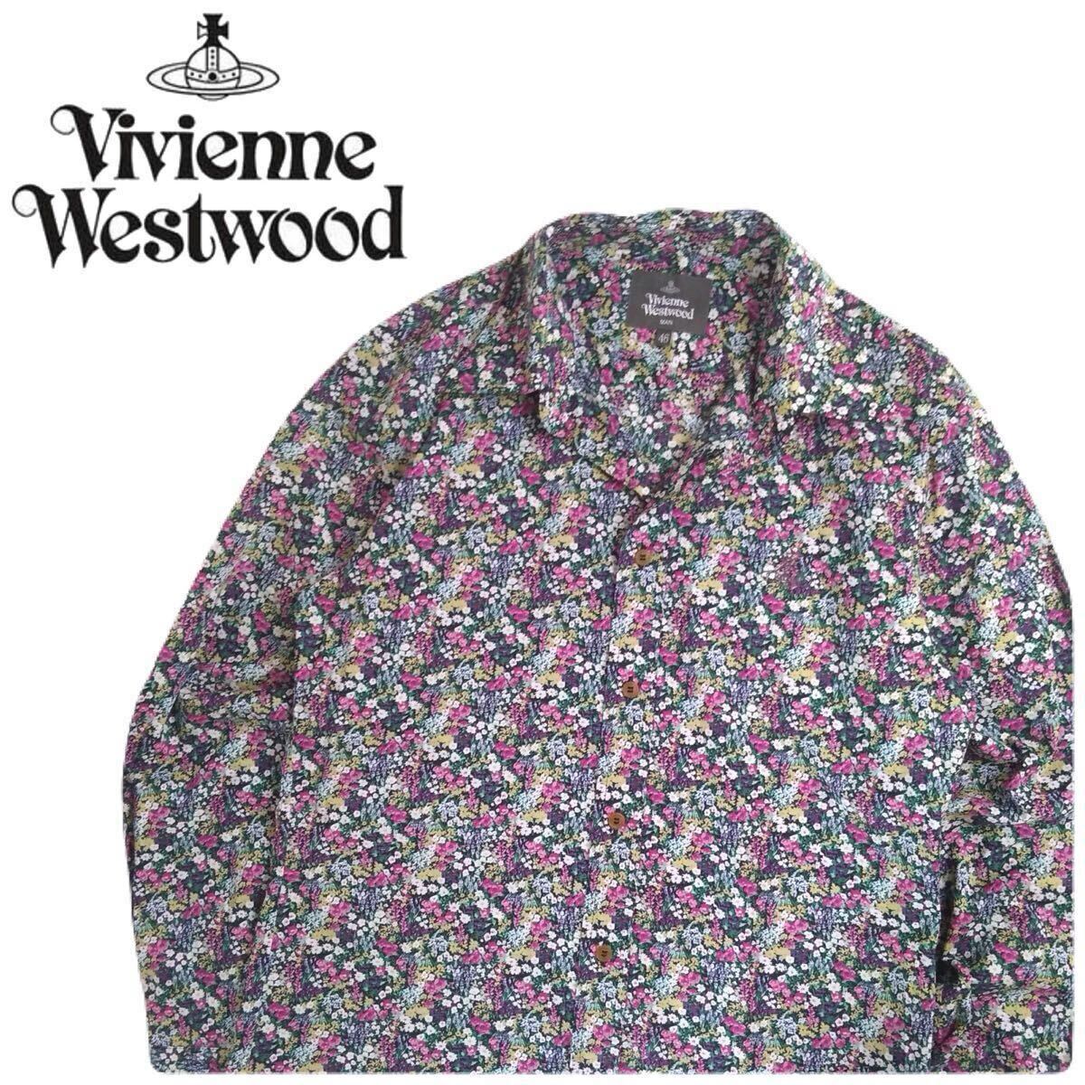 未使用級 年中対応 最高傑作 vivienne westwood MAN オーブ刺繍 フローラル 総柄 レーヨン 長袖シャツ メンズ46 ビビアン 花柄 2606139拍卖