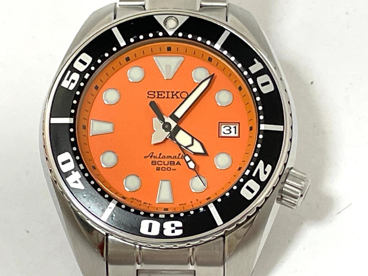 【美品】SEIKO セイコー 腕時計 プロスペックス ダイバースキューバ 6R15-00G0 スモウ オレンジ 自動巻 SS拍卖