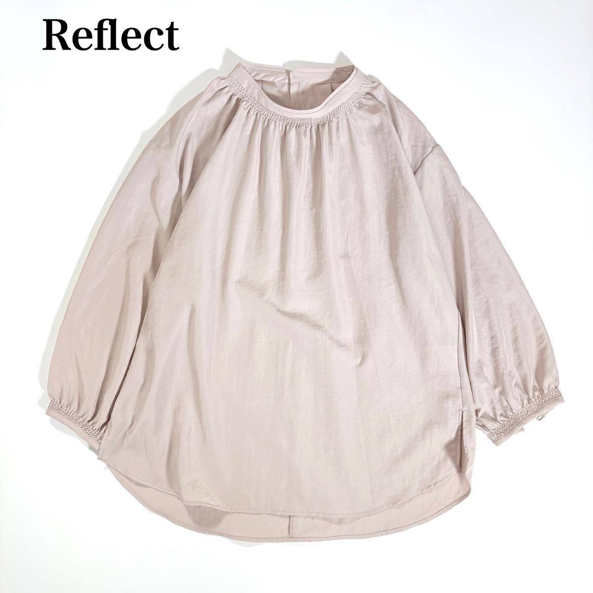 Reflect リフレクト ノーカラーブラウス シャツ プルオーバー 金ボタン 長袖 ゆったり 9 M レディース C52623-41拍卖