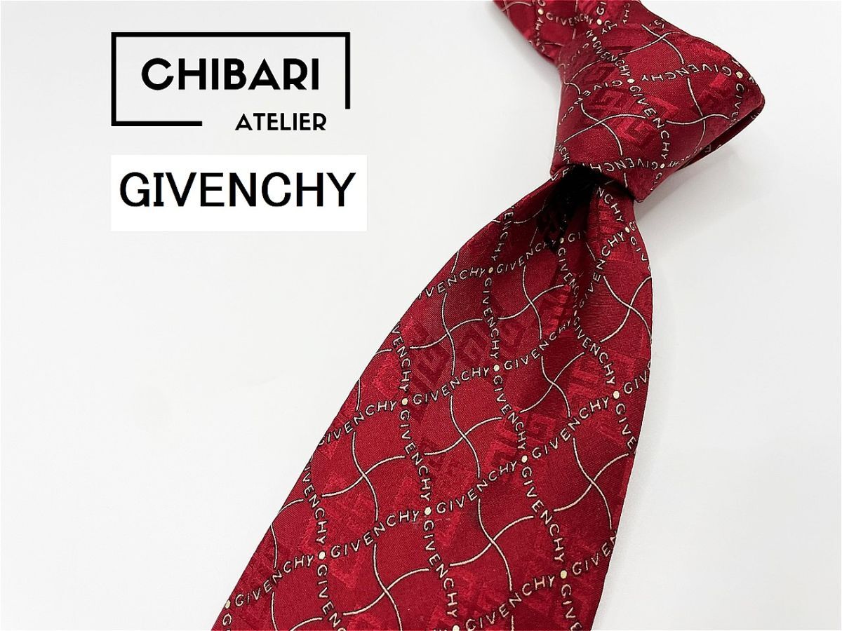 【新古品】GIVENCHY ジバンシー 全面ロゴレタッチ柄 ネクタイ 3本以上 送料無料 メンズ ワインレッド 光沢 1円 0601115拍卖
