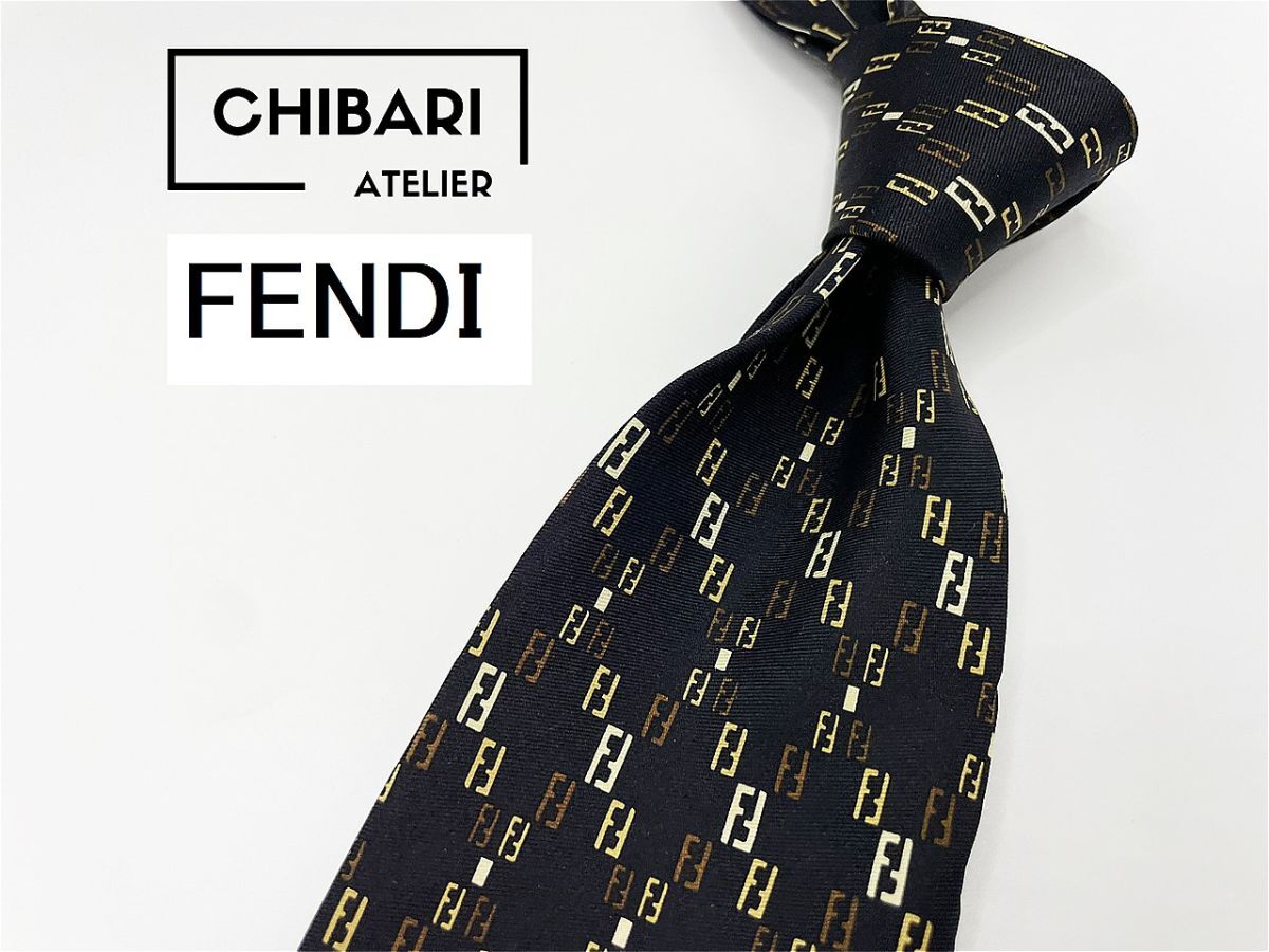【超美品】FENDI フェンディ 全面ロゴ&チェック柄 ネクタイ 3本以上 送料無料 メンズ ブラック系 0601201拍卖