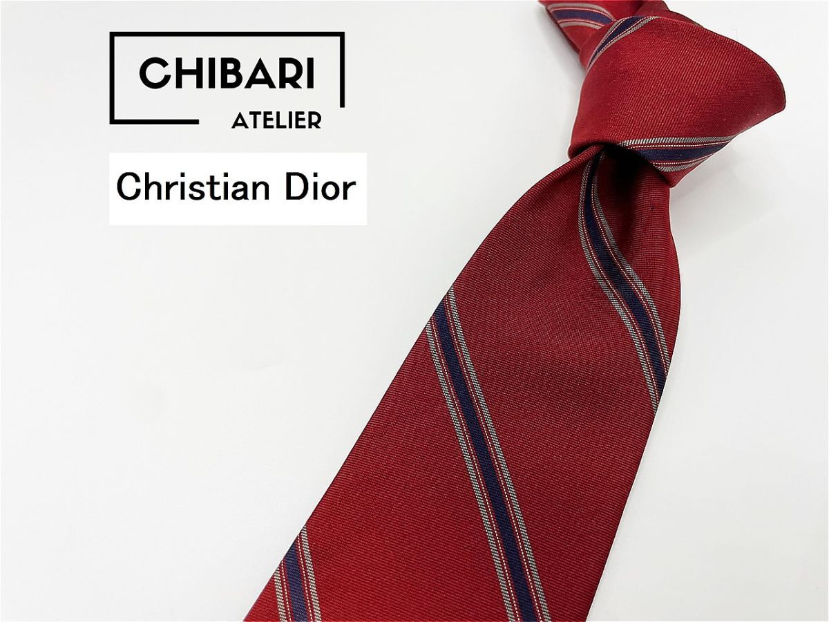 【超美品】ChristianDior ディオール ロゴ&レジメンタル柄 ネクタイ 3本以上 送料無料 メンズ レッド 0601177拍卖