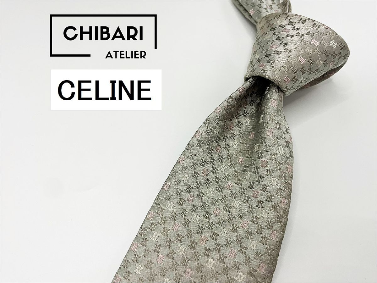 CELINE セリーヌ 全面ロゴ柄 ネクタイ 3本以上 送料無料 メンズ グレイ 0601103拍卖