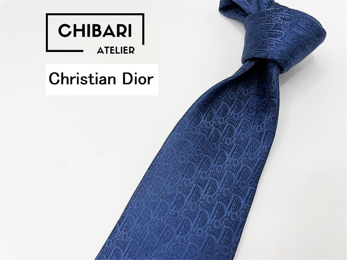 ChristianDior ディオール 全面ロゴ柄 ネクタイ 3本以上 送料無料 メンズ ネイビー 0601053拍卖