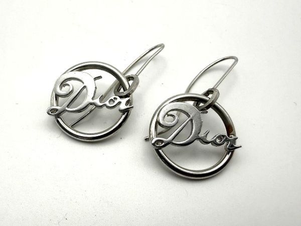 ★A054 Christian Dior クリスチャンディオール ラウンド ロゴチャーム ピアス シルバー 現状品拍卖