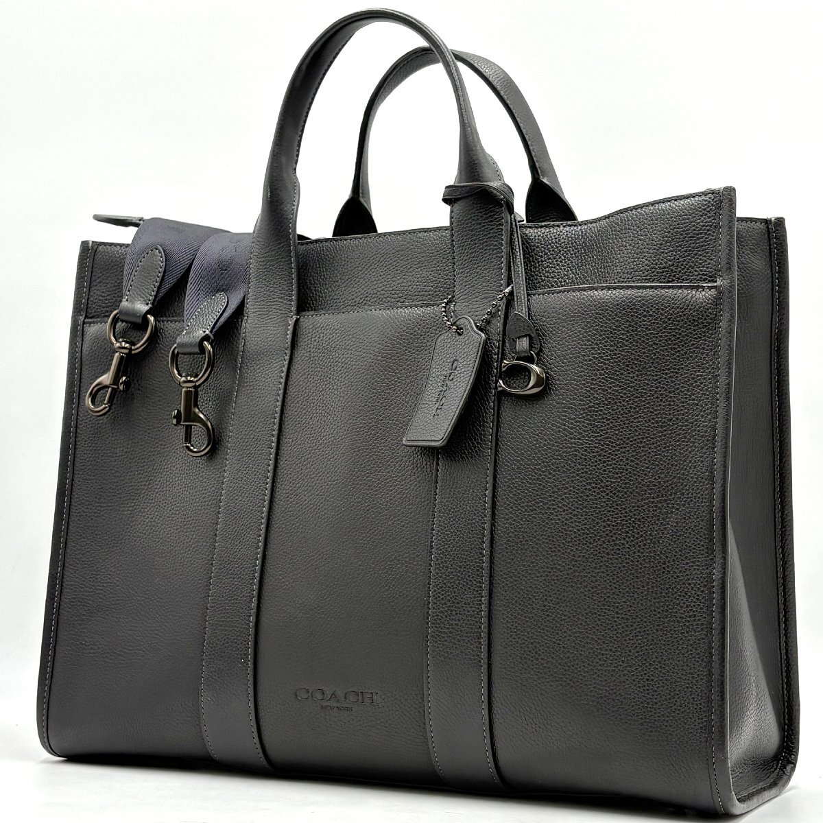 1円/極美品◎COACH コーチ ウェスリー 高級グレインレザー 2way トートバッグ メンズ ビジネスバッグ ショルダー ブラック A4可拍卖