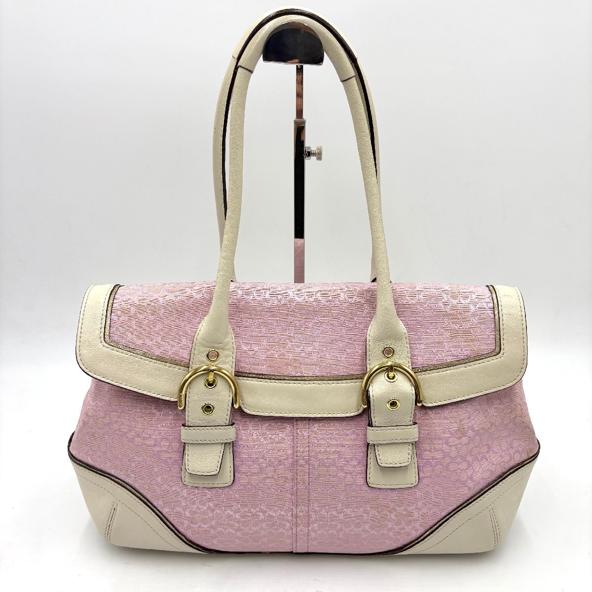 1円/希少◎COACH コーチ ミニシグネチャー フラップサッチェルバッグ トートバッグ ショルダーバッグ ピンク拍卖