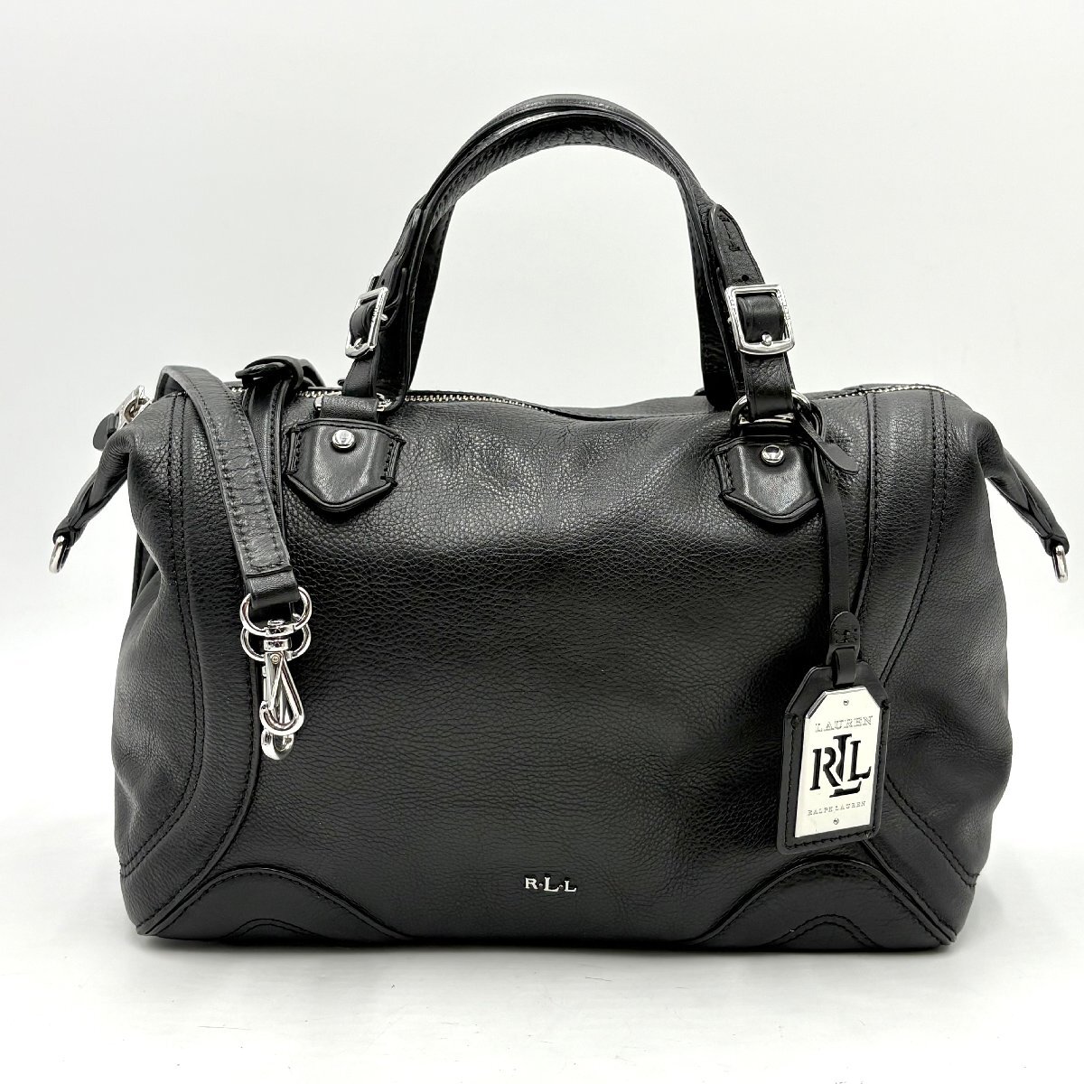 1円/極美品◎LAUREN RALPH LAUREN ローレン ラルフローレン 2way ミニボストンバッグ ハンドバッグ ショルダー ブラック レディース拍卖