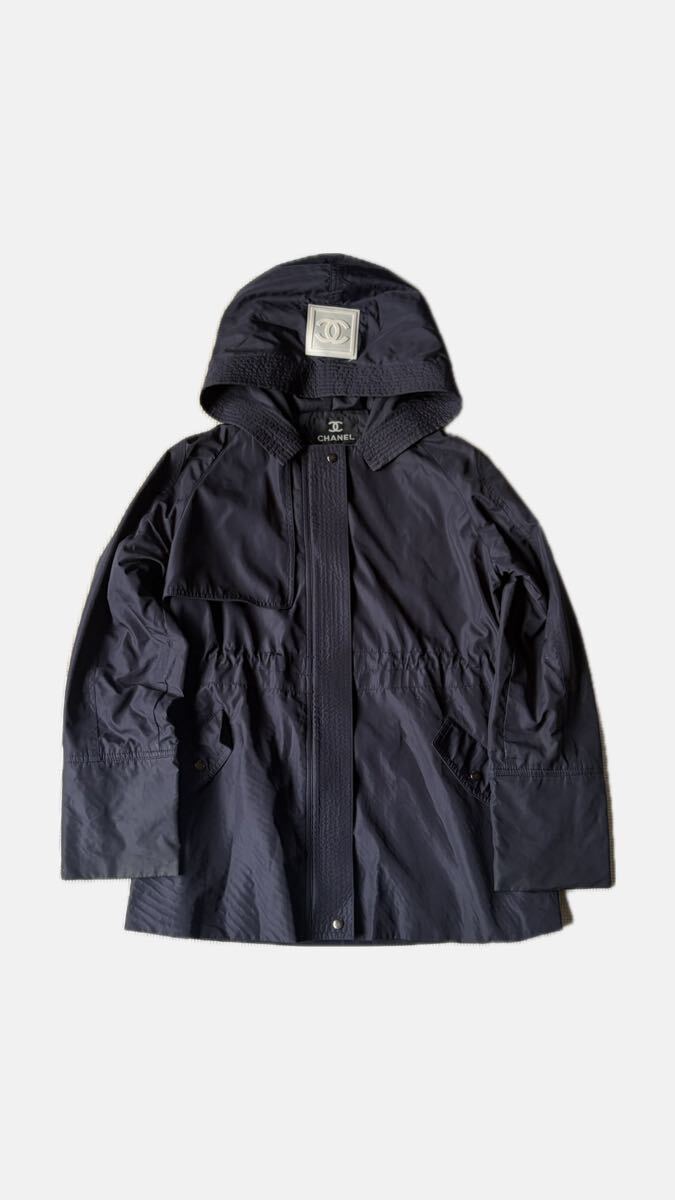 Chanel nylon hooded jacket シャネル ナイロン フーデッド ジャケット ネイビー M マウンテンパーカー 無地拍卖
