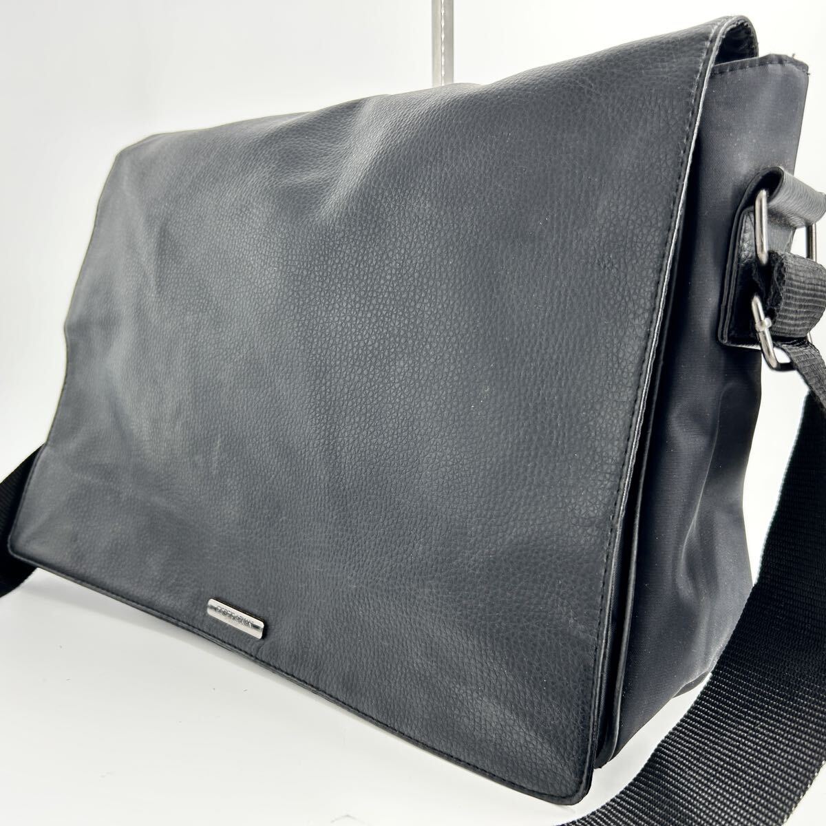 1円◆ GIORGIO ARMANI ジョルジオアルマーニ ショルダーバッグ メッセンジャー ビジネス レザー ナイロン A4 ブラック 黒 斜め掛け メンズ拍卖