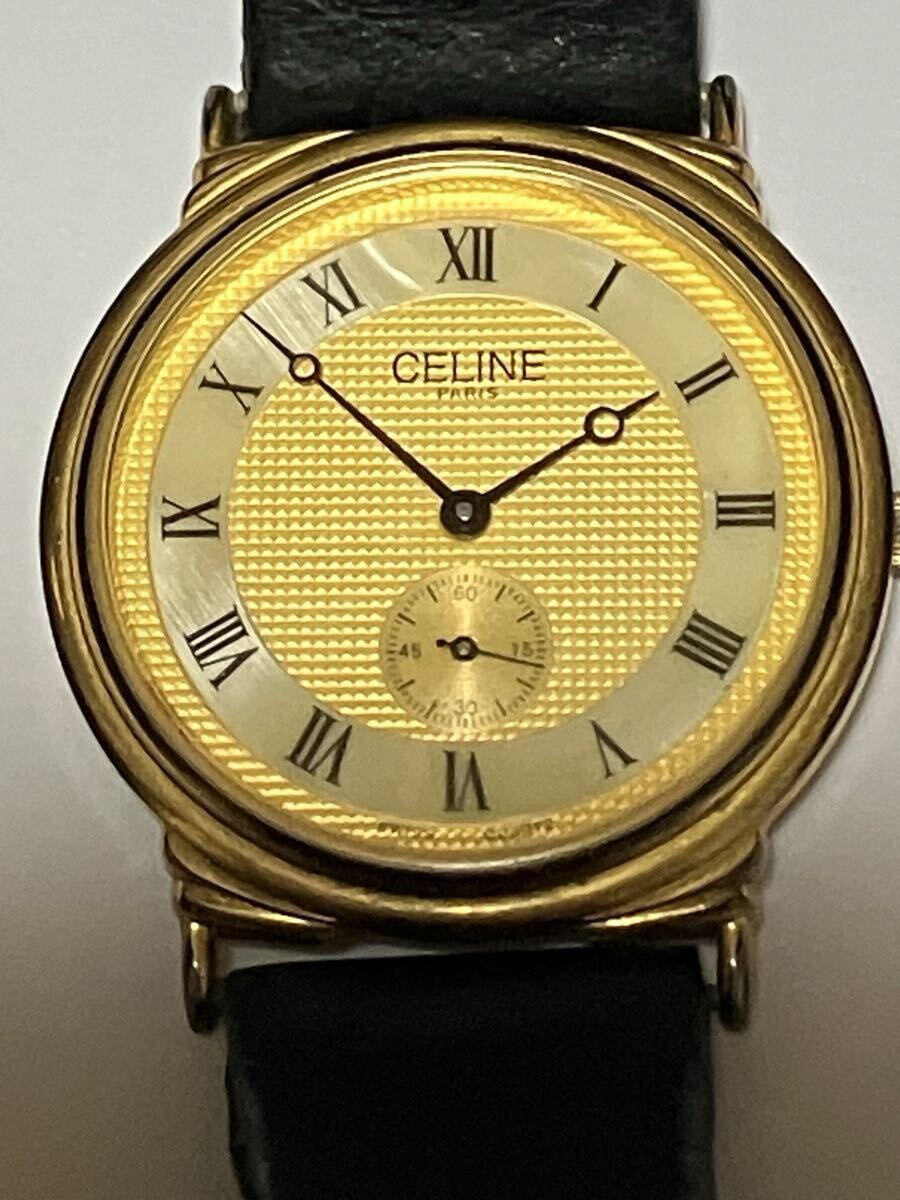 セリーヌ 腕時計 CELINE スモセコ レディース H2903-3 クォーツ 稼働未確認 ジャンク ゴールド系 シェル文字盤 拍卖