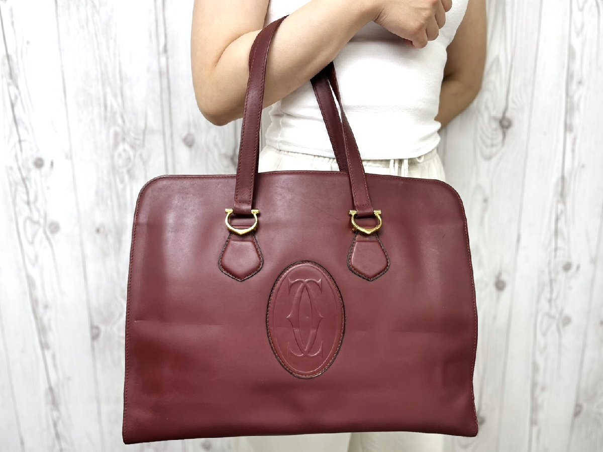 美品 Cartier カルティエ マストライン トートバッグ ハンドバッグ ショルダーバッグ バッグ レザー ボルドー A4収納可 メンズ 101603拍卖