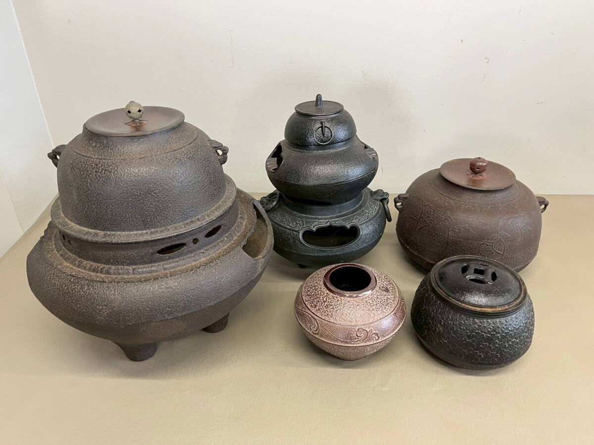 mi3720140/茶釜 水指 香炉 まとめて 南部鉄器など 茶道具 金属工芸 ジャンク 5点拍卖