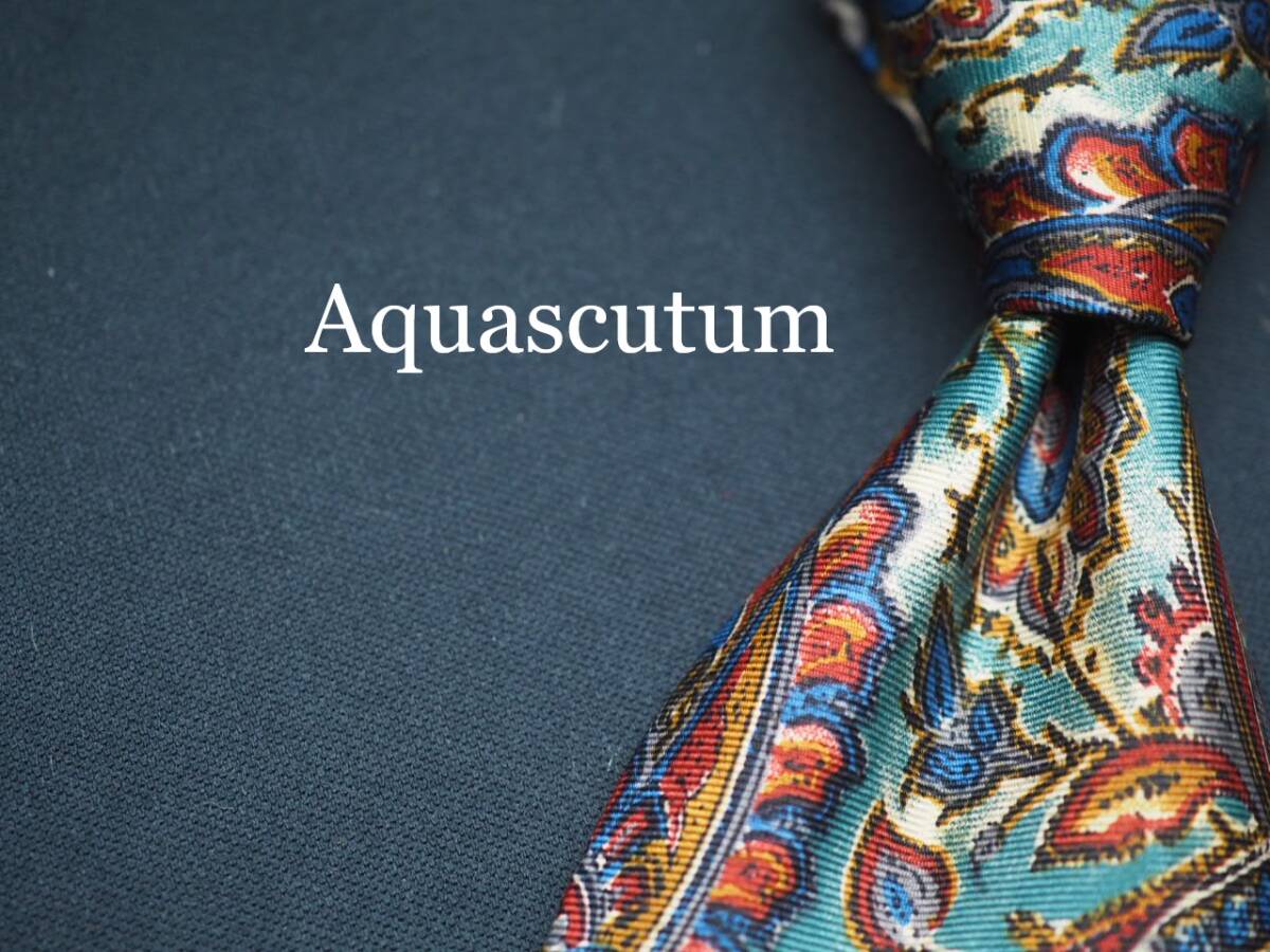 美品【Aquascutum アクアスキュータム】 J 1804 英国製 SILK ブランド ネクタイ 古着 良品 転売 仕入拍卖