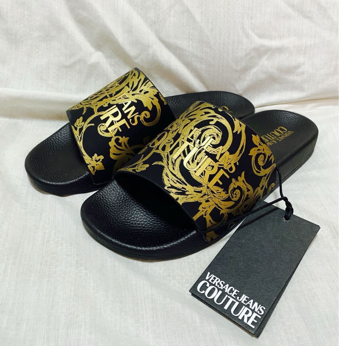 新品 本物 正規品 Versace ヴェルサーチェ メンズ サンダル バロッコ 黒 ゴールド シャワーサンダル拍卖