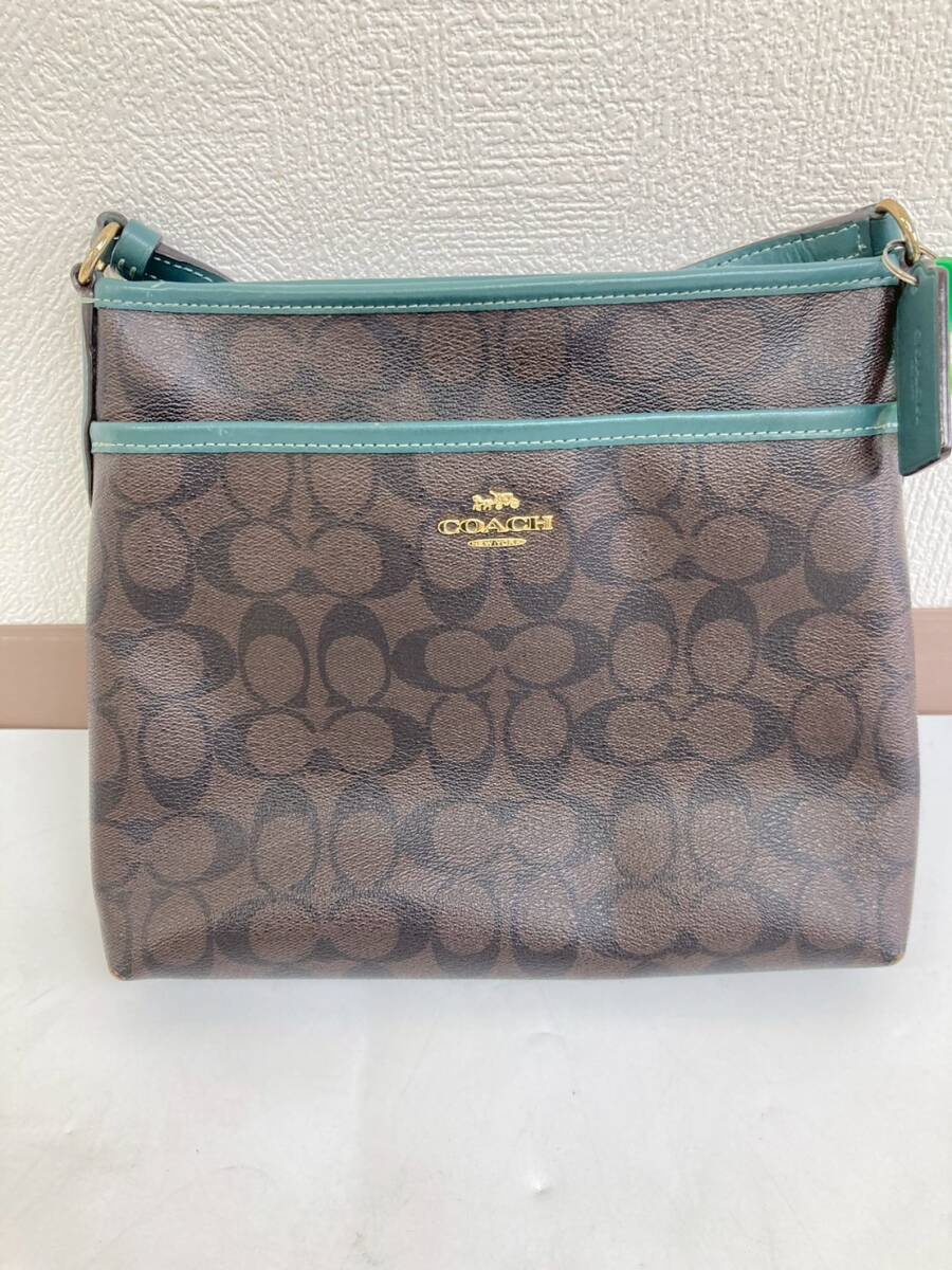 COACH コーチ シグネチャー ショルダーバッグ ブラウン グリーン №F1847-F29210 レディース メンズ 斜め掛け鞄 PVCレザー拍卖