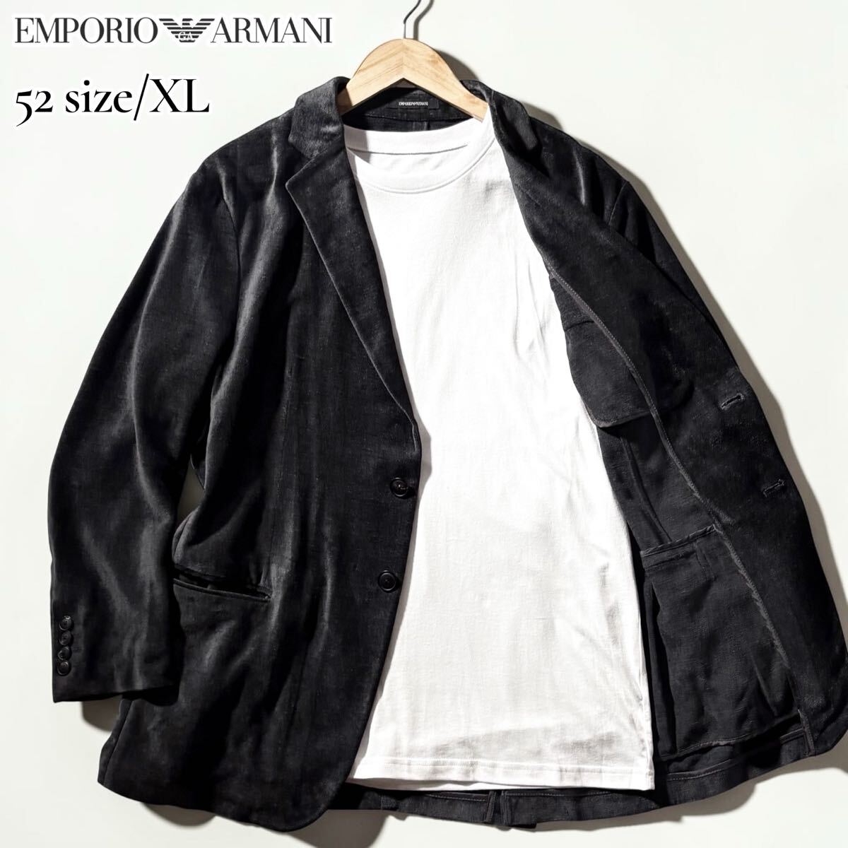 未使用級/XLサイズ●EMPORIO ARMANI エンポリオ アルマーニ アンコン テーラードジャケット タオル パイル地風 ストレッチ 霜降り 52拍卖