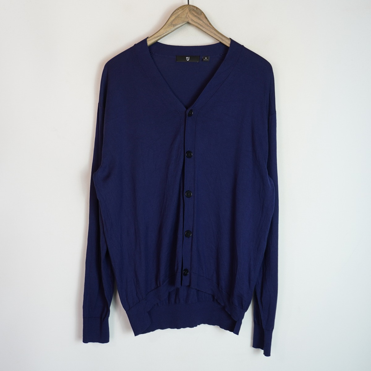 極美品 UNIQLO ユニクロ +J ジルサンダー シルク コットン Vネック カーディガン ニット セーター 351-437813 青 M 3869Q★4拍卖