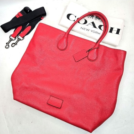 ★ほぼ未使用★ COACH 2way ペブルドレザー ショルダーバッグ A4収納可能 コーチ ハンド ショルダーストラップ 保存袋つき シボ コーチ拍卖