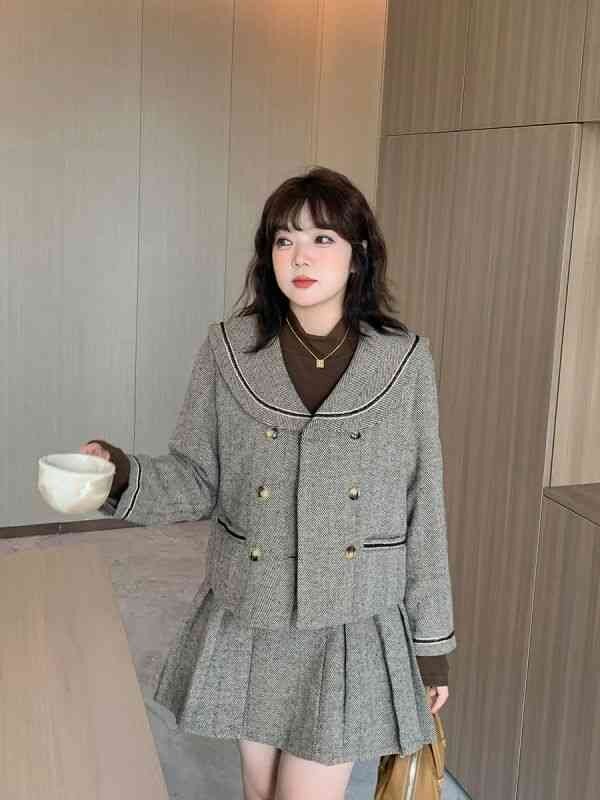 2L~6L大きいサイズ 上質素材感 学生風 セーラー服 ジャケットスカート2set 6L ワンカラー拍卖