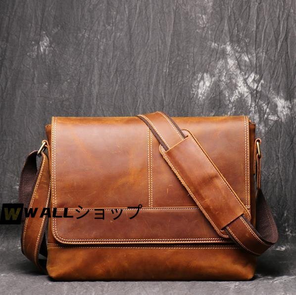 上層牛革 メンズ ショルダーバッグ 斜め掛け ビジネスバッグ iPad対応 革 厚手牛革 鞄 大容量 防水 カジュアルバッグ 通勤拍卖