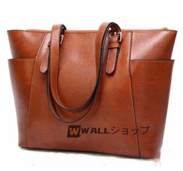 美品☆レディース 大きめサイズトートバッ 大容量 本革 レザー ビジネスバッグ 出張 A4 PC 旅行拍卖