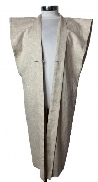 《Long Sleeveless Haori》麻100% ヘリンボーン生成り ロング袖なし羽織 背面スリット仕様 LUSHIAN工房 1000円~(a7674)拍卖
