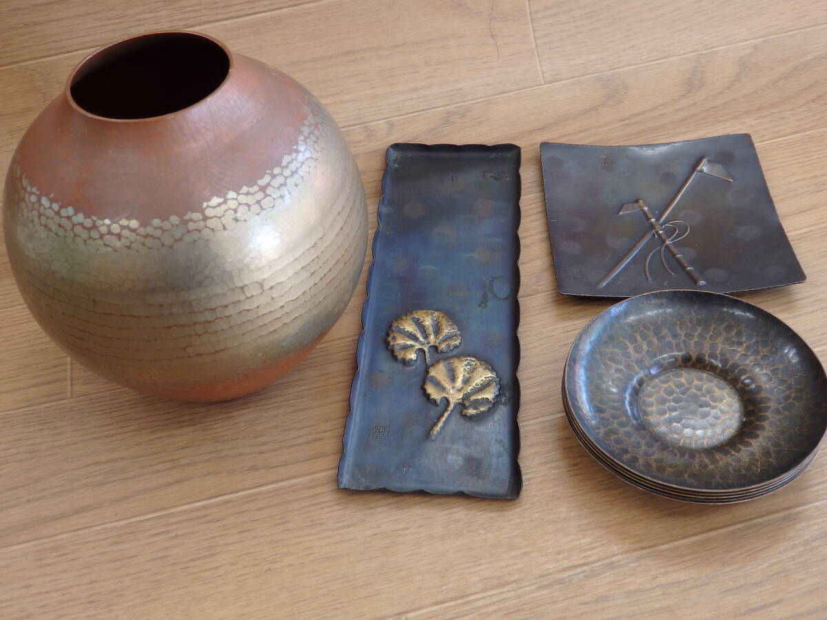 ☆ 玉川堂 銅製 花器/ペン皿/菓子皿/茶托 4点 まとめて キズあり ☆拍卖
