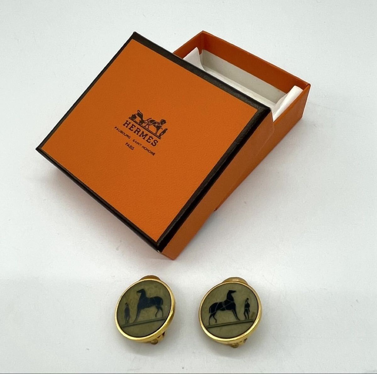HERMES エルメス イヤリング 馬 ホースモチーフ ゴールドカラー BIJOUTERIE FANTAISIE ヴィンテージ 箱付 レディース アクセサリー拍卖