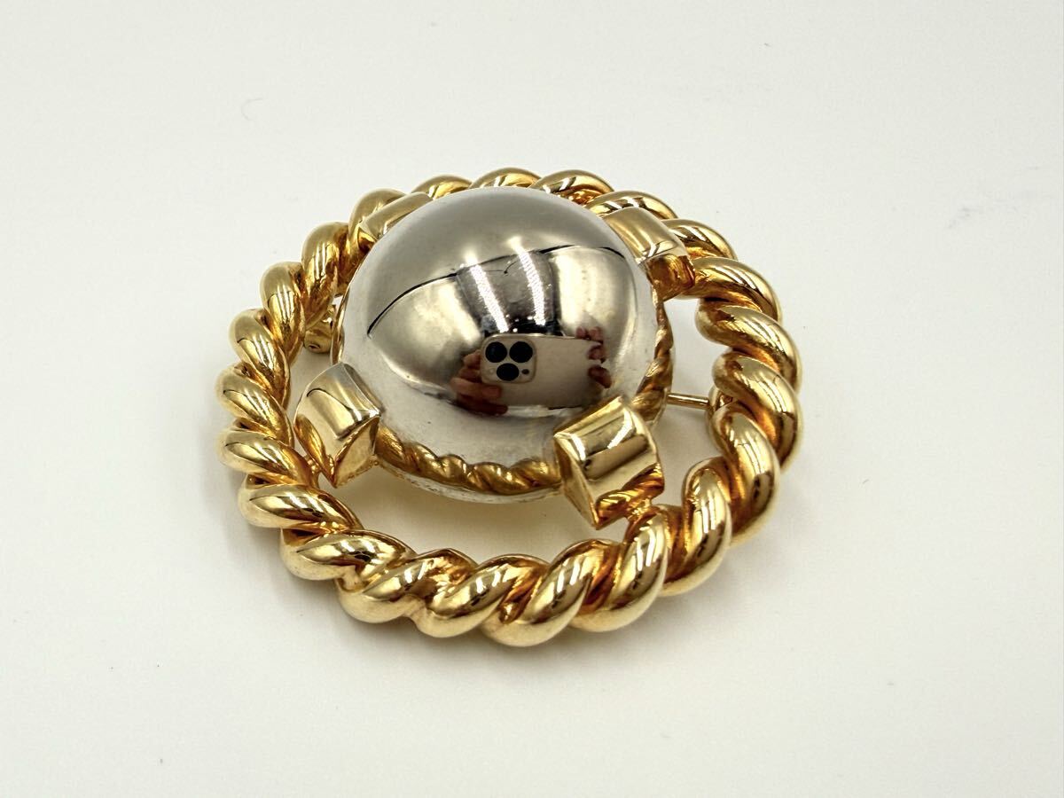 ○ Christian Dior ヴィンテージ ブローチ ロープモチーフ ゴールドカラー シルバーカラー CDロゴ刻印 ドイツ製 アクセサリー拍卖
