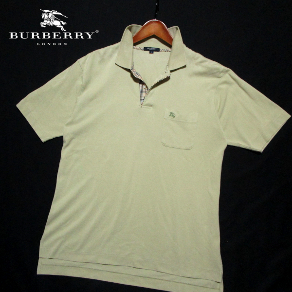 【バーバリー】 ノバチェック別布 半袖ポロシャツ サイズL コットンカノコ カーキベージュ BURBERRY LONDON 三陽商会拍卖