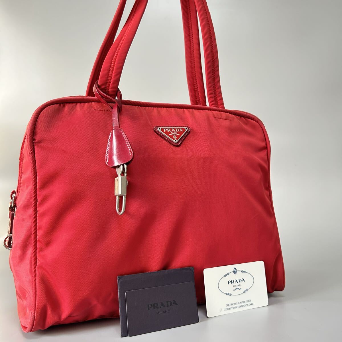 1円 PRADA プラダ ハンドバッグ トートバッグ三角プレート メンズ レディース ブラック正規品本物拍卖