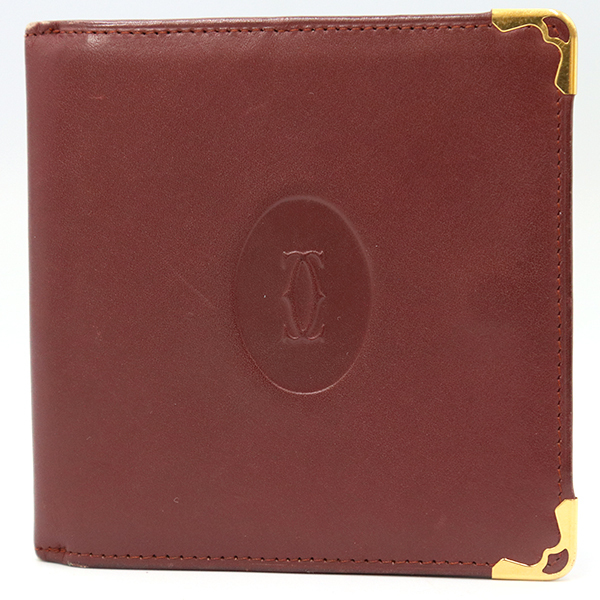 カルティエ Cartier マストライン ボルドー レザー マスト ドゥ カルティエ must de Cartier 二つ折り財布【xx】【中古】4000014801601202拍卖