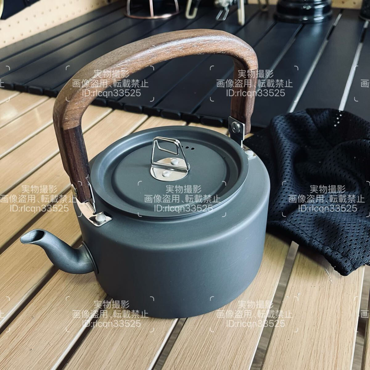 アルミ製 ブラックヤカン ティーケトル カップ 沸騰水コーヒーティーポット 屋外キャンプ ハイキング アウトドア 1.2L拍卖