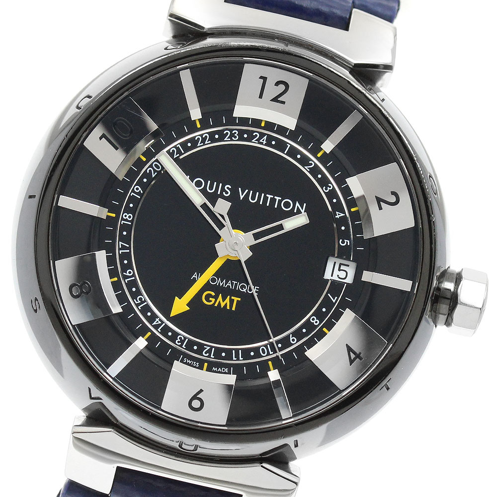 ルイ・ヴィトン LOUIS VUITTON Q113K タンブールインブラック GMT デイト 自動巻き メンズ _950765拍卖