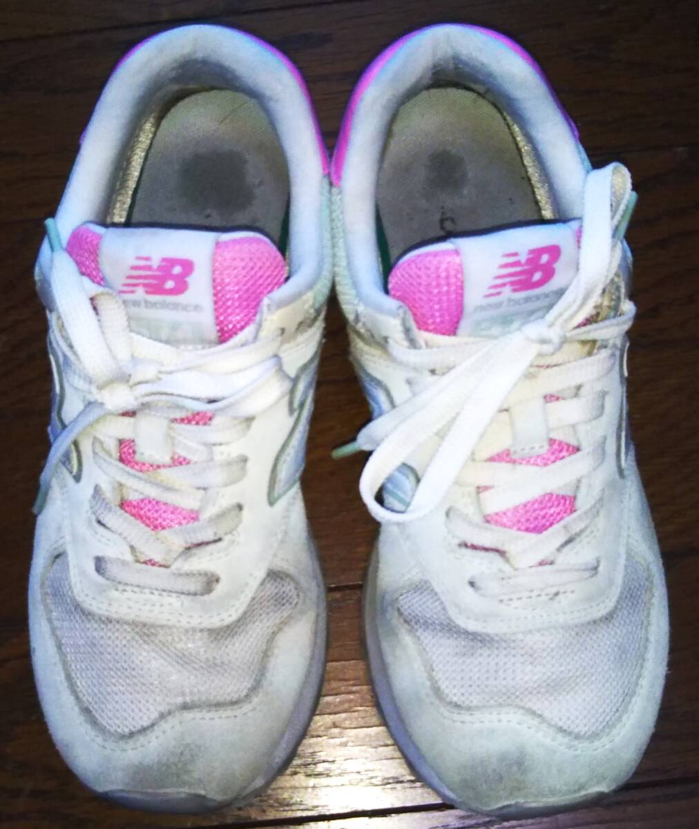 即決・送料込★New Balance ニューバランス★メッシュxスエードローカット WL574SAO★オフホワイトxピンク US7.5(24.5cm) 汚れ多数拍卖
