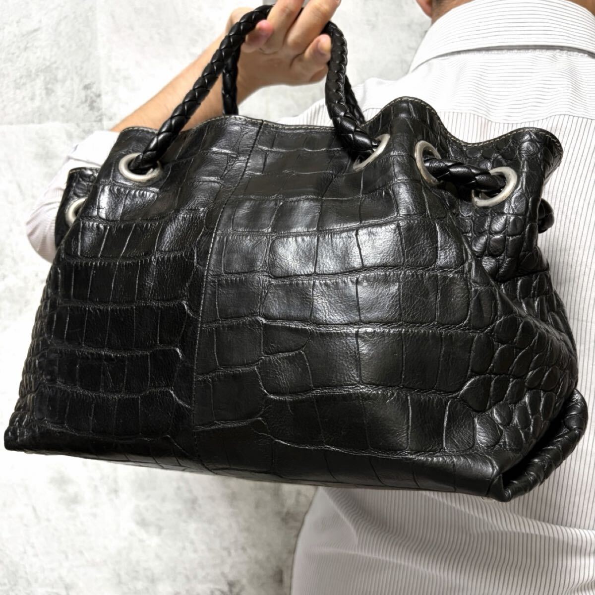 希少/入手困難◎ フルラ FURLA メンズ ビジネス トートバッグ クロコダイル型押し レザー 本革 ブラック 黒拍卖