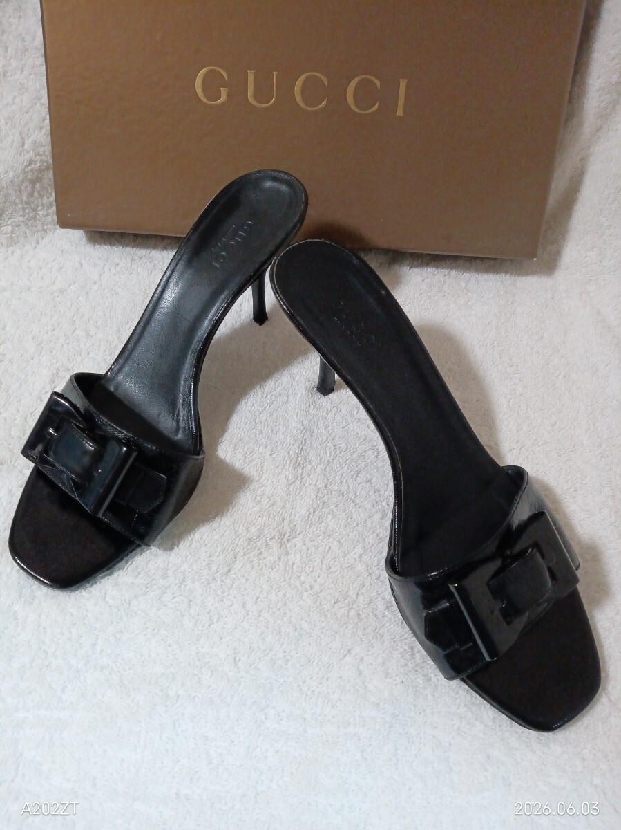 GUCCI グッチ パテントレザー ミュール サンダル ブラック 361/2C(23.5cm)拍卖