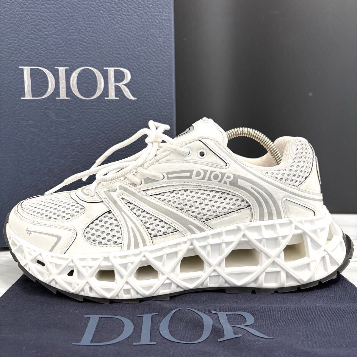 現行/極美品● DIOR ディオール B35 NXXT カナージュソール ロゴパッチ ファブリック メッシュ スニーカー シューズ 靴 白 メンズ 26cm拍卖