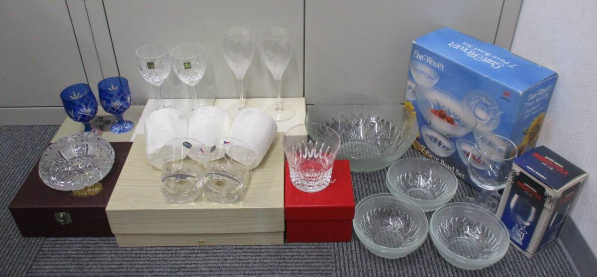 0615-2【中古品】ガラス製品 おまとめ バカラ HOYAクリスタル ボヘミアグラス クリスタルガラス タンブラー コップ 酒器 ボウルセット等拍卖