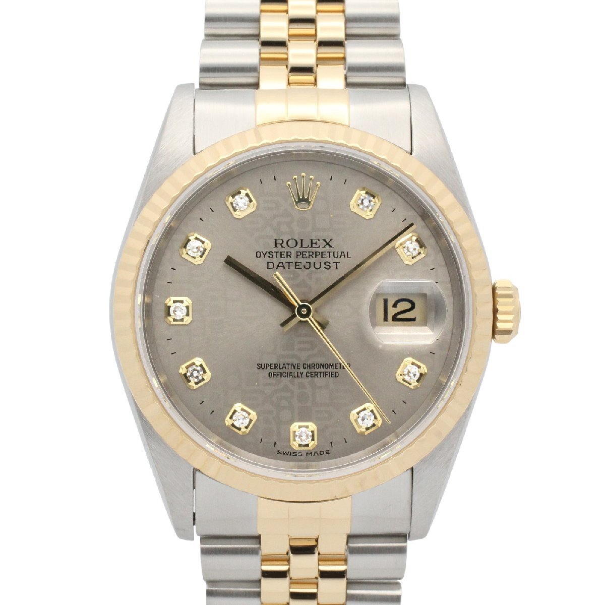 ロレックス ROLEX デイトジャスト 10Pダイヤ T番 腕時計 時計 K18(イエローゴールド) グレー系 16233G 【中古】拍卖