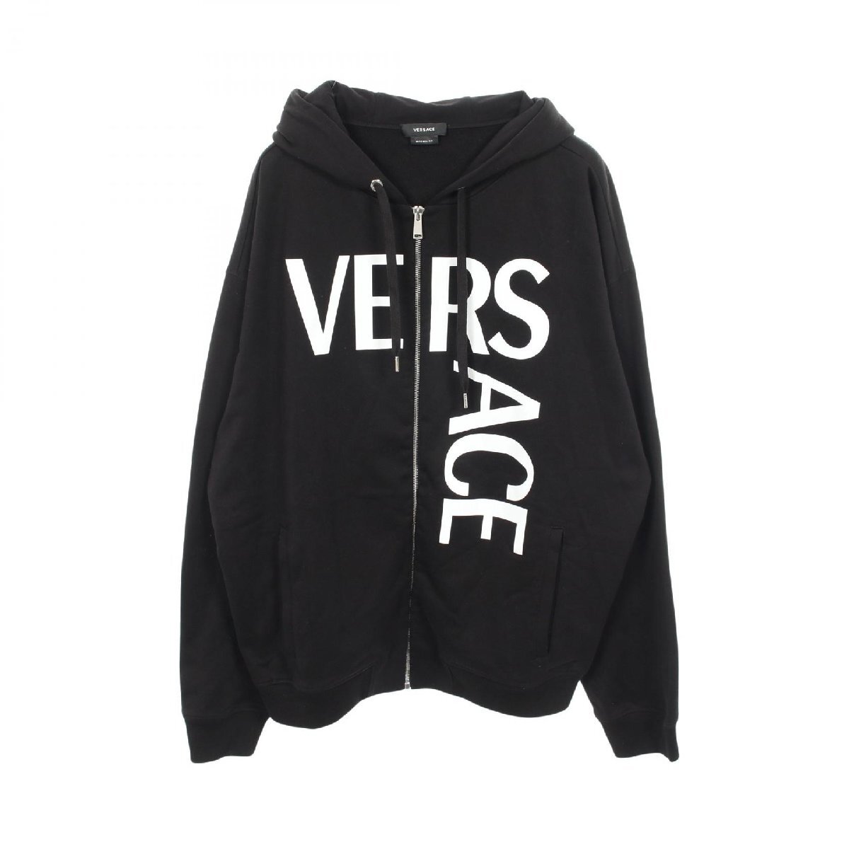 ヴェルサーチ VERSACE ロゴプリント パーカー 衣料品 トップス コットン ブラック系 【中古】拍卖