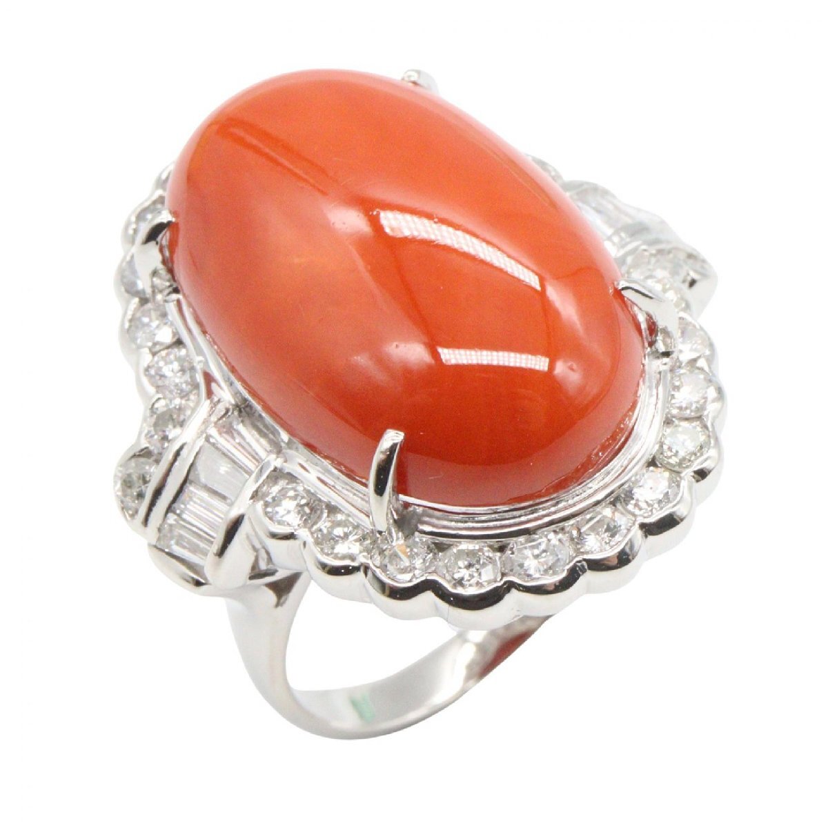 ジュエリー JEWELRY 珊瑚 ダイヤモンド リング リング・指輪 ジュエリー Pt900プラチナ オレンジ系 珊瑚 15.2g 【中古】拍卖