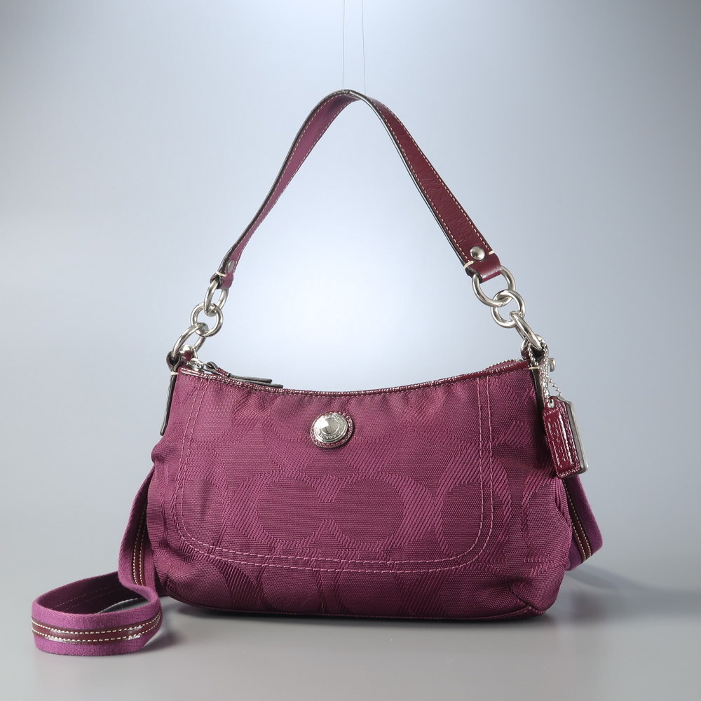 MJ2938■COACH コーチ F15233 シグネチャー柄 ショルダーバッグ ハンドバッグ 2way クロスボディ 肩掛け 斜め掛け 鞄 パープル系拍卖